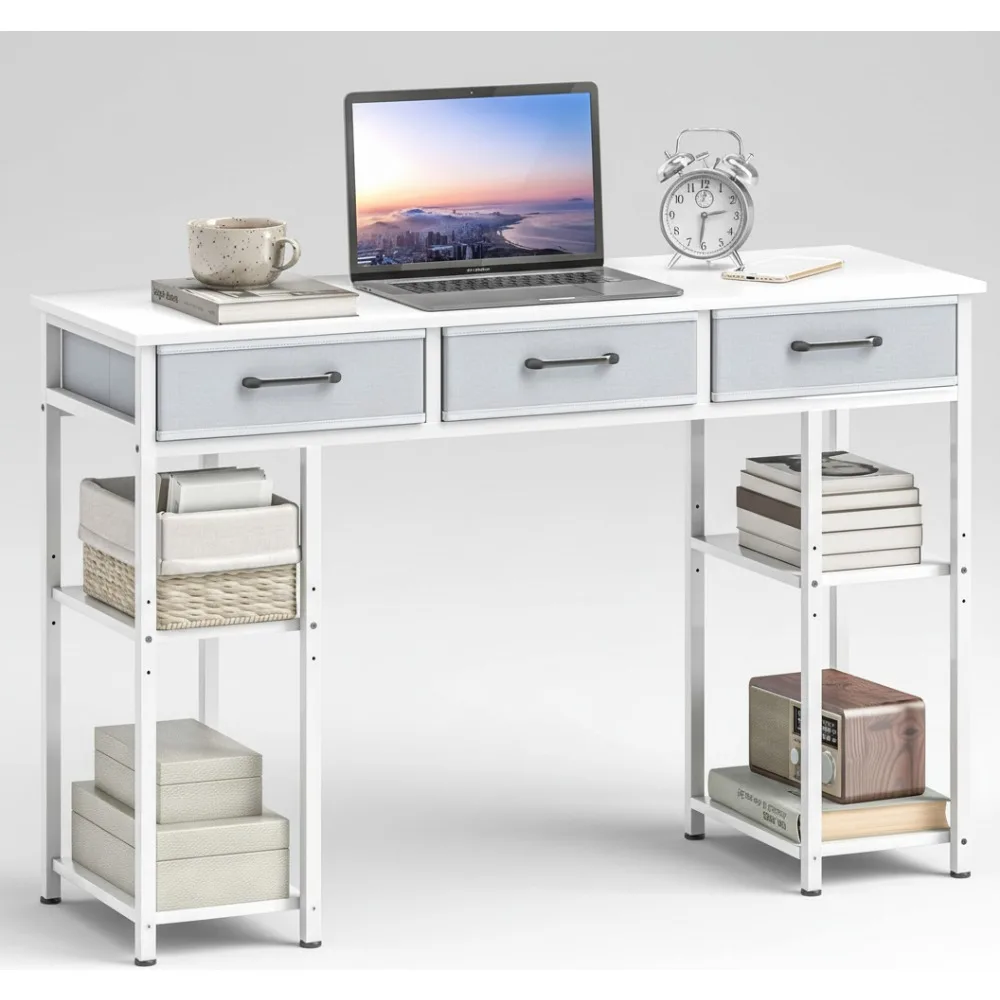 Белый компьютерный стол 47 дюймов с 3 тканевыми ящиками и регулируемыми полками, письменный стол для домашнего офиса с местом для хранения вещей
Белый компьютерный стол 47 дюймов с 3 тканевыми ящиками и регулируемыми полками, письменный стол для домашнего офиса с местом для хранения вещей