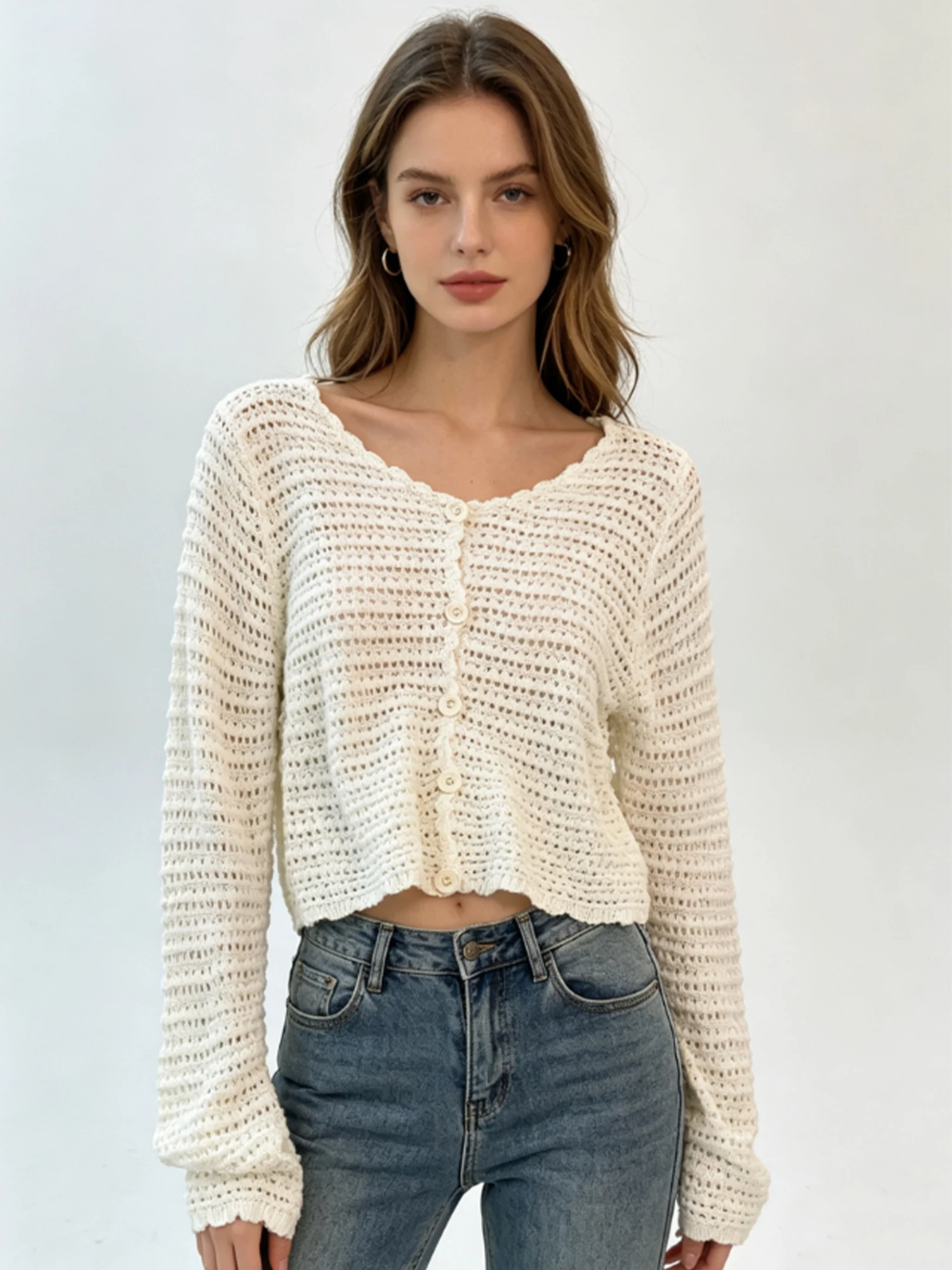 Women's White Hollow Out Long Sleeve T-shirt Outerwear Y2K Gyaru Loose Off Shoulder Knit T-shirt Cover-up Top for Women Summer
Women's White Hollow Out Long Sleeve T-shirt Outerwear Y2K Gyaru Loose Off Shoulder Knit T-shirt Cover-up Top for Women Summer