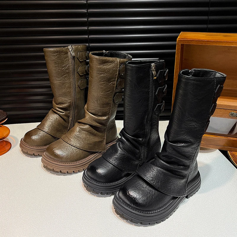 Children's Fashion Mid - Calf Leather Boots - Buckle Decor Platform Kid's Retro Warm Boot Girls' Long Fashion Boots Size26-37
Children's Fashion Mid - Calf Leather Boots - Buckle Decor Platform Kid's Retro Warm Boot Girls' Long Fashion Boots Size26-37