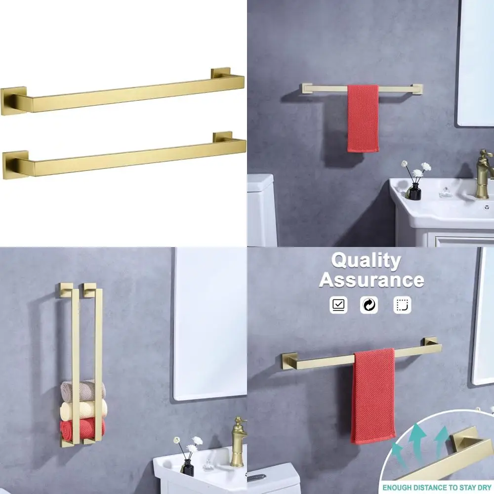 Brushed Gold 23.6-Inch Stainless Steel Bathroom Towel Bars - 2-Pack Square Towel Racks for Bath and Kitchen Towel Holders
Brushed Gold 23.6-Inch Stainless Steel Bathroom Towel Bars - 2-Pack Square Towel Racks for Bath and Kitchen Towel Holders