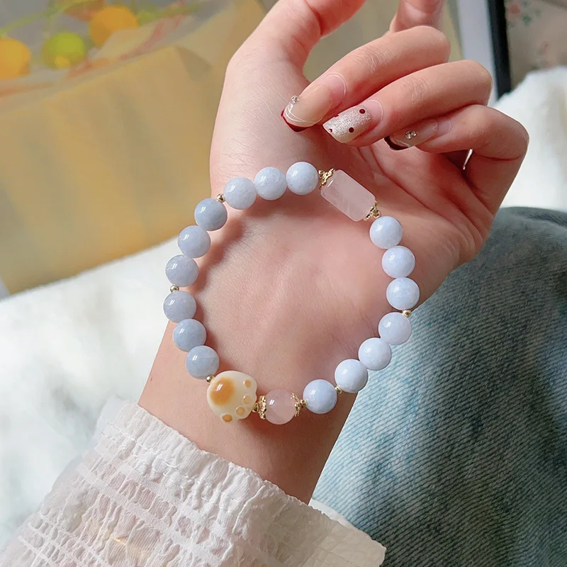 Новый аквамариновый розовый кварц Бодхи кошачья лапа для женщин, нишевый универсальный эластичный браслет из бисера, ручная строка
Новый аквамариновый розовый кварц Бодхи кошачья лапа для женщин, нишевый универсальный эластичный браслет из бисера, ручная строка