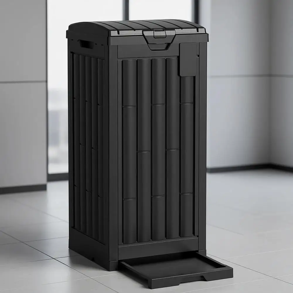 30-Gallon Outdoor Trash Bin with Tiered Lid, Drip Tray, Waterproof Resin for Patio, Garden, Backyard, Deck, Black
30-Gallon Outdoor Trash Bin with Tiered Lid, Drip Tray, Waterproof Resin for Patio, Garden, Backyard, Deck, Black