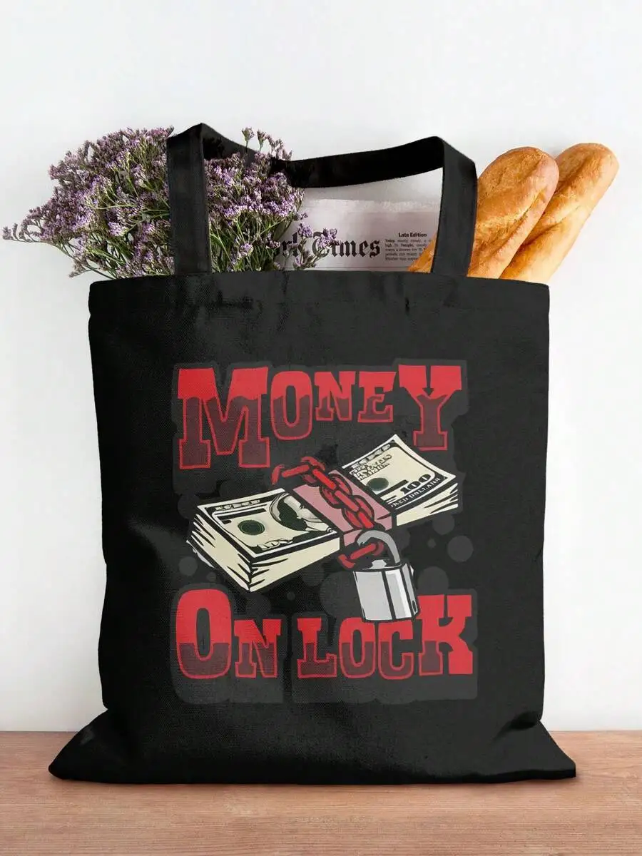 Black Canvas Tote Bag With Money On Lock Graphic Print Casual Shopping Grocery Bag
Black Canvas Tote Bag With Money On Lock Graphic Print Casual Shopping Grocery Bag