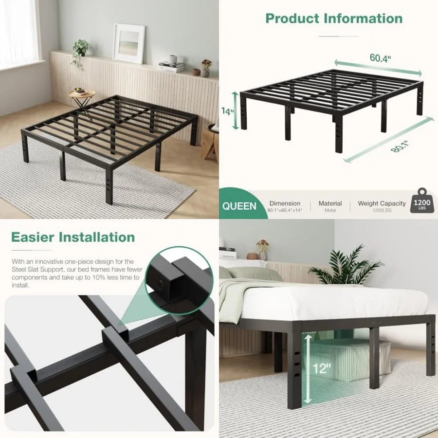 Bed Frame, Metal Platform Bed Frame Size with Storage Space Under Bed, Heavy Duty Steel Slat Support, Easy Assembly, No Box Spr
Bed Frame, Metal Platform Bed Frame Size with Storage Space Under Bed, Heavy Duty Steel Slat Support, Easy Assembly, No Box Spr