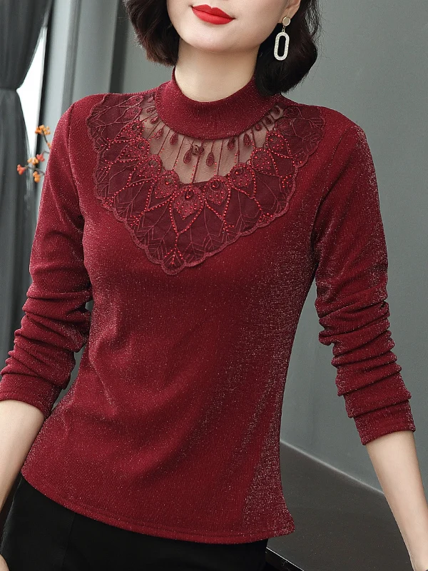 Fashionable Long Sleeve T-Shirt Women's Autumn Winter Lace Fleece Slimming Top Versatile Base Shirt Commute Style Korean Version
Fashionable Long Sleeve T-Shirt Women's Autumn Winter Lace Fleece Slimming Top Versatile Base Shirt Commute Style Korean Version