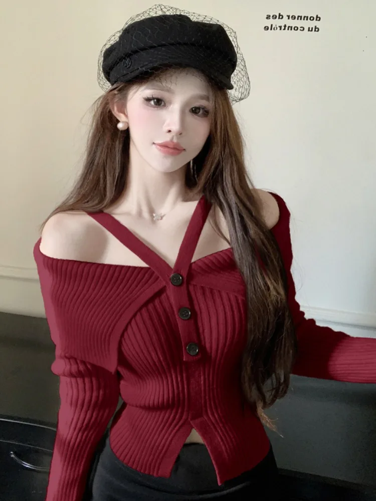 Red Hot Girl Neck Hanging One Shoulder Knitted Sweater Women's Autumn New Design Small Audience Sweater Autumn Winter Style
Red Hot Girl Neck Hanging One Shoulder Knitted Sweater Women's Autumn New Design Small Audience Sweater Autumn Winter Style