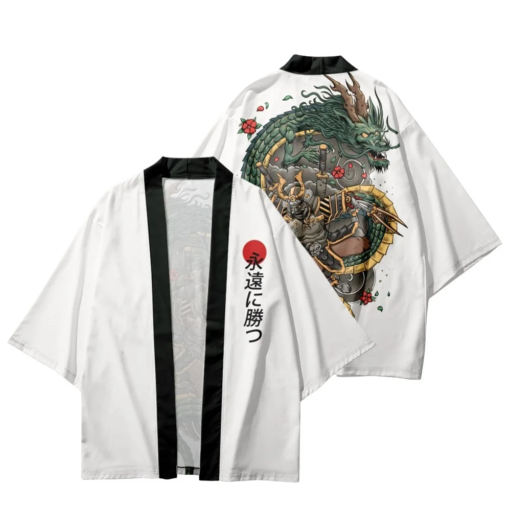 Japanese Dragon Warrior Printed White Traditional Kimono Cosplay Cardigan Haori Beach Yukata Streetwear Women Men Shirts
Japanese Dragon Warrior Printed White Traditional Kimono Cosplay Cardigan Haori Beach Yukata Streetwear Women Men Shirts