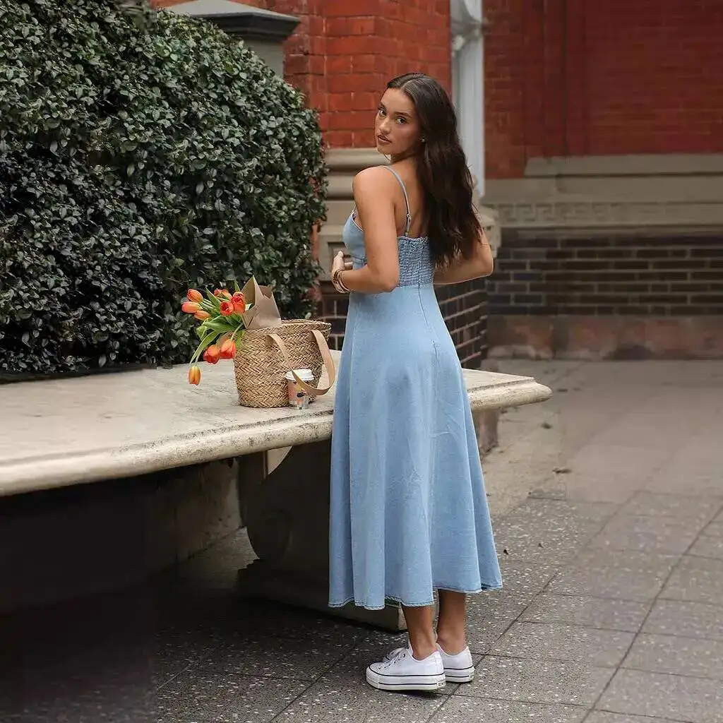V-neck 2026 Spring/Summer New Vintage Sexy Style Elastic Denim Long Dress
V-neck 2026 Spring/Summer New Vintage Sexy Style Elastic Denim Long Dress