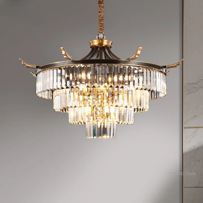 New Chinese style light luxury living room pendant light, all copper dining room light, simple and high-end crystal chandelier
New Chinese style light luxury living room pendant light, all copper dining room light, simple and high-end crystal chandelier
