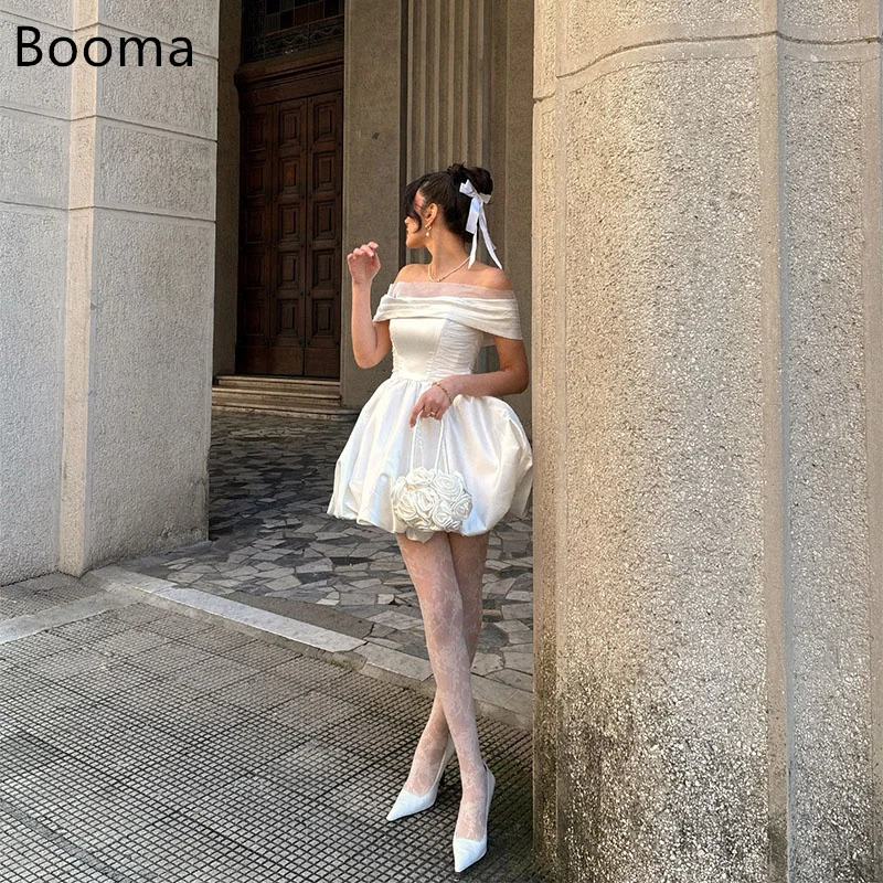 Booma Elegant A-Line Wedding Dresses Off The Shoulde Sleeveless Satin Pleat Mini Brides Gown Custom Made 2025
Booma Elegant A-Line Wedding Dresses Off The Shoulde Sleeveless Satin Pleat Mini Brides Gown Custom Made 2025