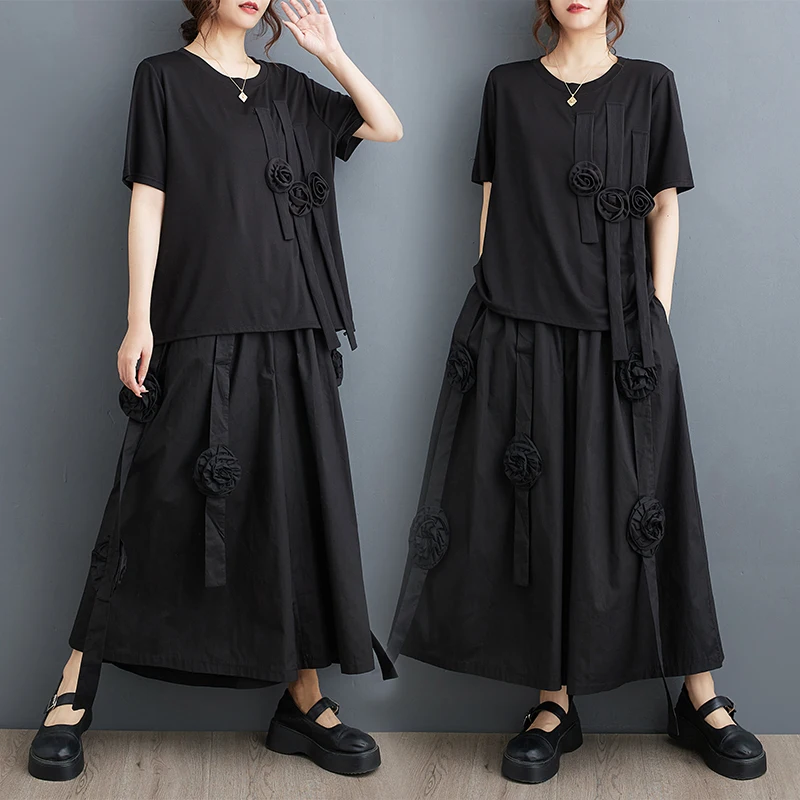 Модный летний наряд, круглая футболка с цветочным принтом Ne, утягивающие брюки с эластичной резинкой на талии, широкие брюки, женский комплект больших размеров
Модный летний наряд, круглая футболка с цветочным принтом Ne, утягивающие брюки с эластичной резинкой на талии, широкие брюки, женский комплект больших размеров