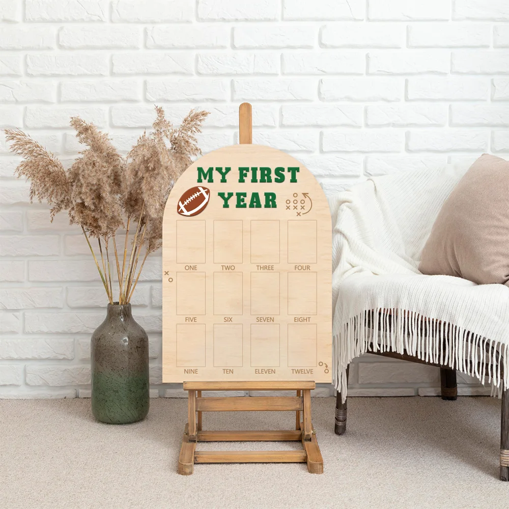 American Football 1st Birthday Board - Wood Milestone Display with 12 Photo Slots for Baby's First Year & Nursery Decor
American Football 1st Birthday Board - Wood Milestone Display with 12 Photo Slots for Baby's First Year & Nursery Decor