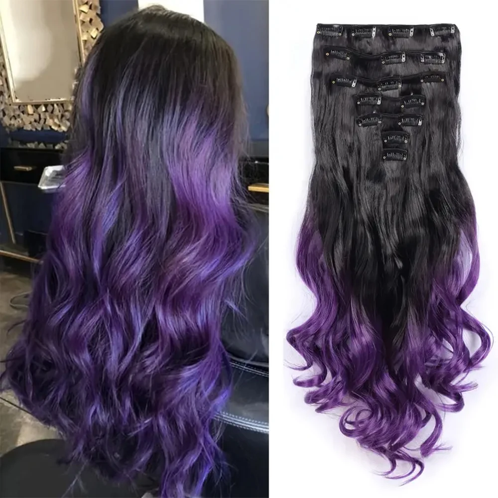 7pcs/set 22inch Long Wavy Curly 16-Clips-In Hair Extensions ombre rainbow Synthetic wigs Hairpiece Christmas cosplay women Hair
7pcs/set 22inch Long Wavy Curly 16-Clips-In Hair Extensions ombre rainbow Synthetic wigs Hairpiece Christmas cosplay women Hair