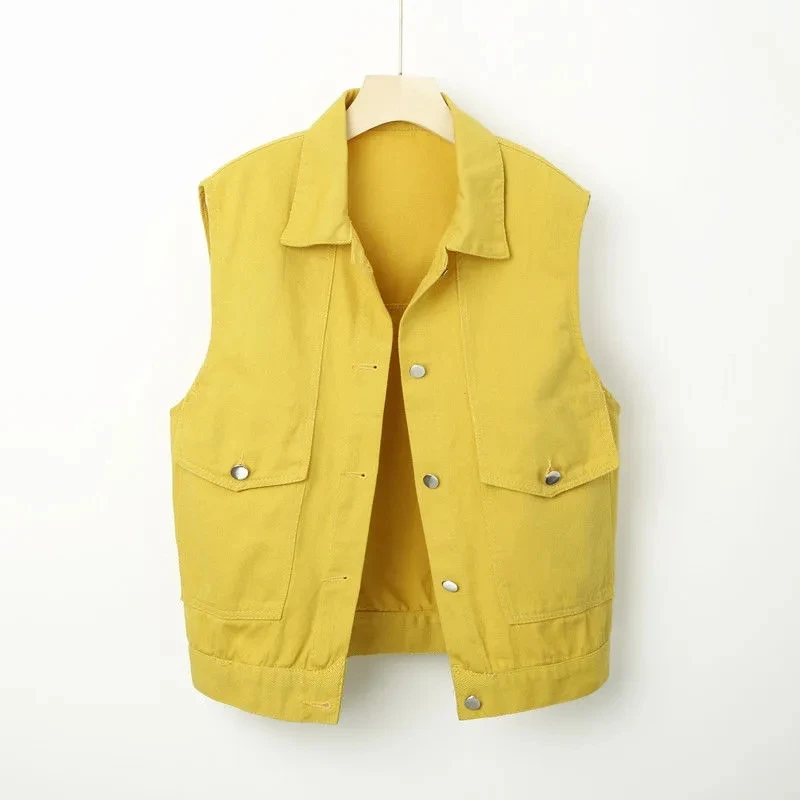 Women Single Breasted Denim Vest Autumn Solid Casual Turn-down Collar Pocket Sleeveless Short Jean Coat Streetwear Female A863
Women Single Breasted Denim Vest Autumn Solid Casual Turn-down Collar Pocket Sleeveless Short Jean Coat Streetwear Female A863
