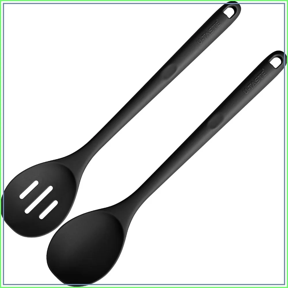 600°F Heat Resistant Silicone Spoons - 13.3in Solid & Slotted Kitchen Utensils, Nonstick Long Handle, Sturdy for Mixing, Stirring, Frying, Draining (2PCS)
600°F Heat Resistant Silicone Spoons - 13.3in Solid & Slotted Kitchen Utensils, Nonstick Long Handle, Sturdy for Mixing, Stirring, Frying, Draining (2PCS)