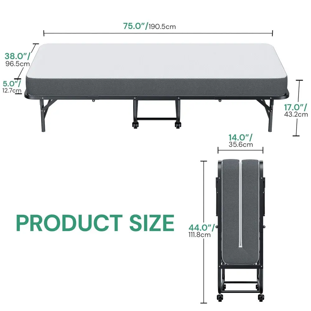 Twin Folding Bed with Mattress, 75 x 38 Foldable Guest Bed, Portable Rollaway Bed with 5 Memory Foam Mattress, SpaceSaving Stur
Twin Folding Bed with Mattress, 75 x 38 Foldable Guest Bed, Portable Rollaway Bed with 5 Memory Foam Mattress, SpaceSaving Stur