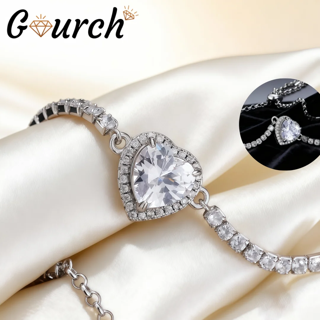 Gourch S925 Sterling Silver Heart Moissanite Bracelet for Women Dainty Adjustable Minimalist Charm Chain Jewelry Gifts for Party
Gourch S925 Sterling Silver Heart Moissanite Bracelet for Women Dainty Adjustable Minimalist Charm Chain Jewelry Gifts for Party