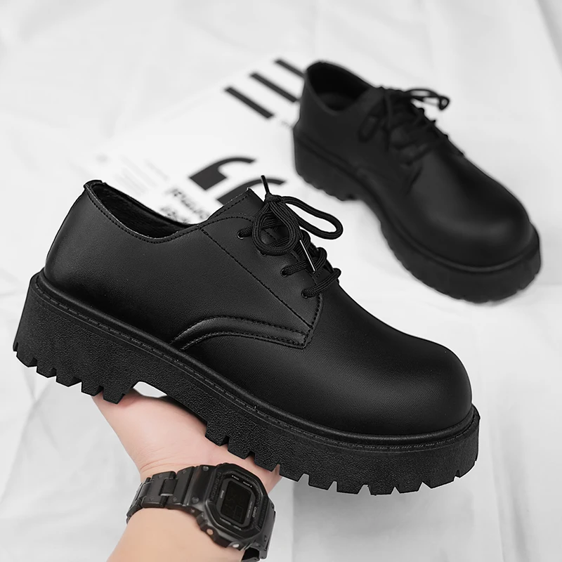 Мужская кожаная обувь, Японская платформа, модная Вулканизированная обувь унисекс, универсальная Осенняя британская прогулочная повседневная обувь с низким верхом 
Мужская кожаная обувь, Японская платформа, модная Вулканизированная обувь унисекс, универсальная Осенняя британская прогулочная повседневная обувь с низким верхом