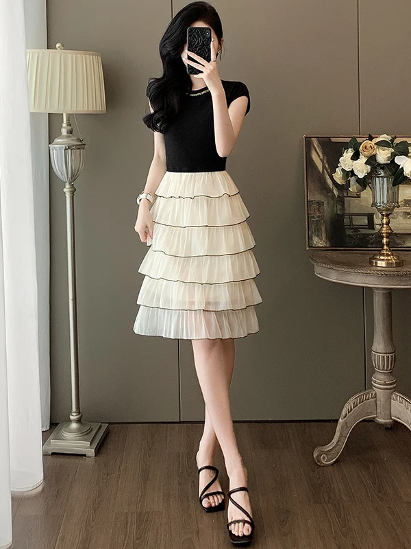 Elegant A-Line Cake Skirt Dress Women's Summer 2026 New Style Age-Defying Waist-Cinched Color Block Party Dress
Elegant A-Line Cake Skirt Dress Women's Summer 2026 New Style Age-Defying Waist-Cinched Color Block Party Dress