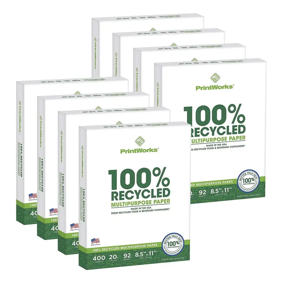 100 переработанных бумаг для принтера, 8,5 x 11, белая, 20 фунтов, копировальный усилитель, многофункциональная компьютерная бумага, 8 упаковок, 3200 листов, сделано в США, 92 Bri
100 переработанных бумаг для принтера, 8,5 x 11, белая, 20 фунтов, копировальный усилитель, многофункциональная компьютерная бумага, 8 упаковок, 3200 листов, сделано в США, 92 Bri