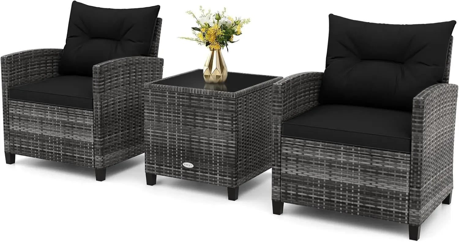 3 Piece Patio Furniture Set, Wicker Bistro Conversation Set w/2 Cushioned Armchairs & Glass Topped Table, Porch Balcony Poolside
3 Piece Patio Furniture Set, Wicker Bistro Conversation Set w/2 Cushioned Armchairs & Glass Topped Table, Porch Balcony Poolside