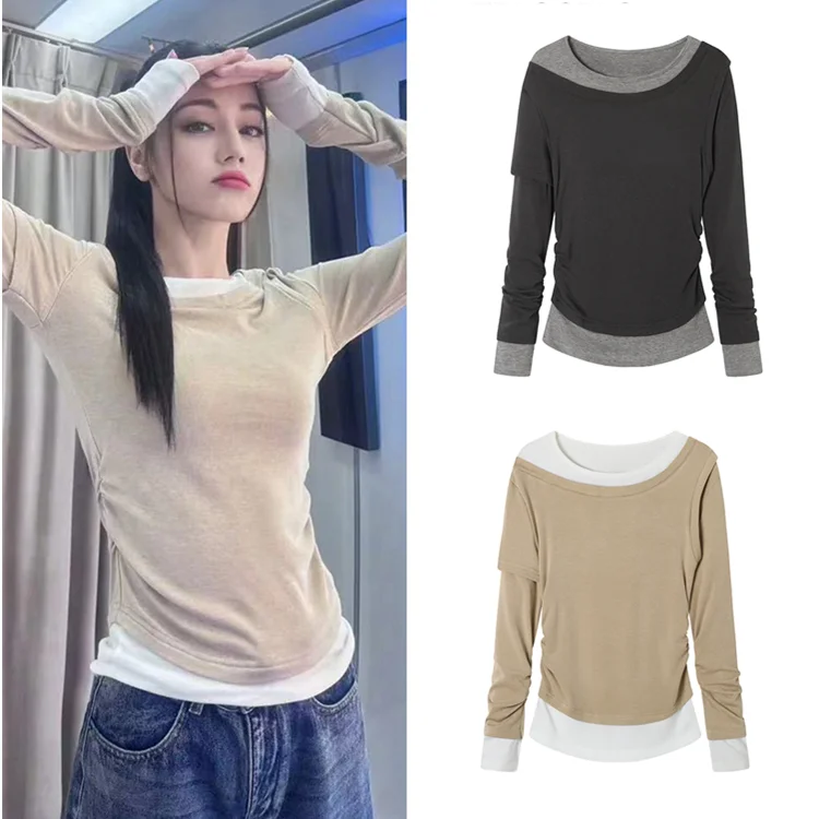 Women's Slim Fit Long Sve T-irt Base irt Fake Two-Piece Top Early Autumn New Sle Splice Design Base irt T-irt
Women's Slim Fit Long Sve T-irt Base irt Fake Two-Piece Top Early Autumn New Sle Splice Design Base irt T-irt