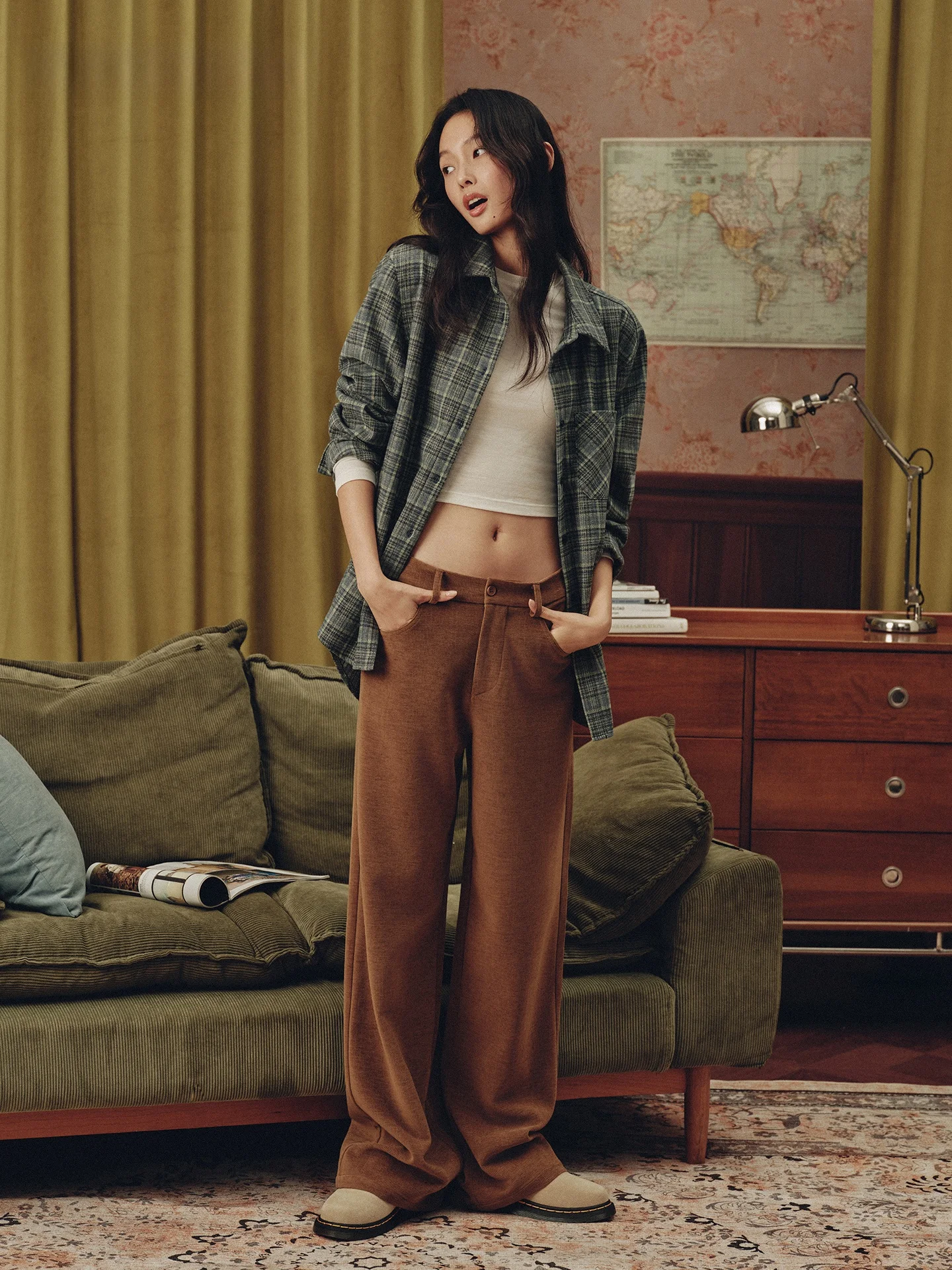 Retro Plaid Woolen irt Women's Long Sve Turn-down Collar Floing Casual Loose Inner Wear Top Asomesome Polyester Fiber
Retro Plaid Woolen irt Women's Long Sve Turn-down Collar Floing Casual Loose Inner Wear Top Asomesome Polyester Fiber