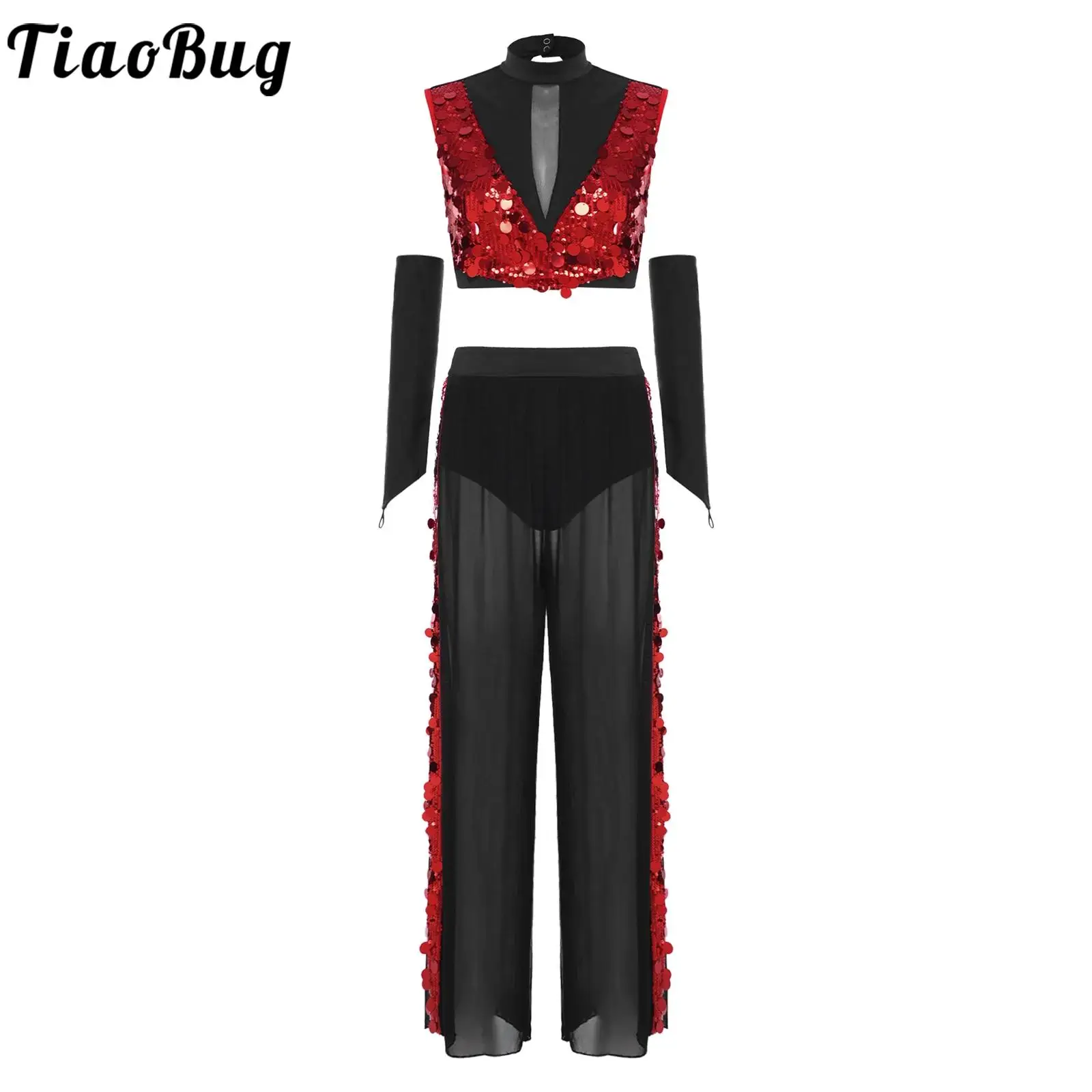 Women Lyrical Contemporary Dance Outfit Sleeveless Sequined Crop Top with Gloves And Mesh Pants Set Skating Modern Dance Costume
Women Lyrical Contemporary Dance Outfit Sleeveless Sequined Crop Top with Gloves And Mesh Pants Set Skating Modern Dance Costume