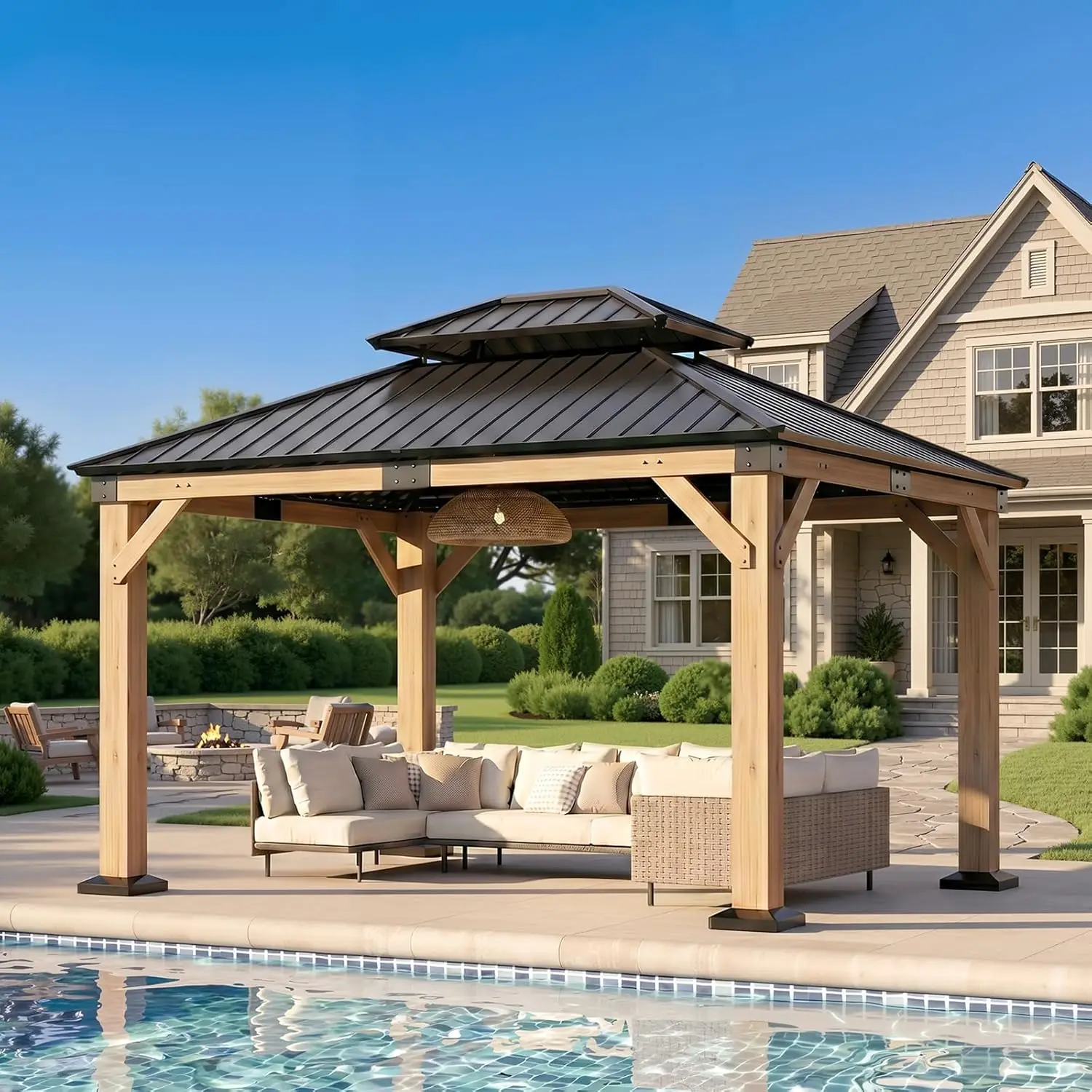 10x12 Wood Gazebo Hardtop Galvanized Steel Double Roof Cedar Frame 4.72in Posts Patio Backyard Garden Deck, Custom
10x12 Wood Gazebo Hardtop Galvanized Steel Double Roof Cedar Frame 4.72in Posts Patio Backyard Garden Deck, Custom