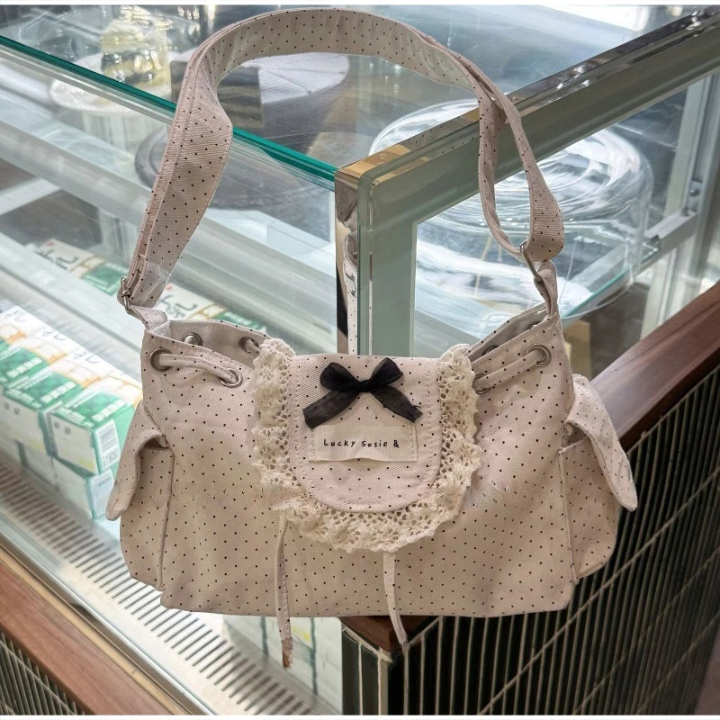 Korean Lace Polka Dot Shoulder Bag Cute Drawstring Flap Crossbody Handbag Retro Sweet Vintage Messenger Purse Daily Casual Hobo
Korean Lace Polka Dot Shoulder Bag Cute Drawstring Flap Crossbody Handbag Retro Sweet Vintage Messenger Purse Daily Casual Hobo