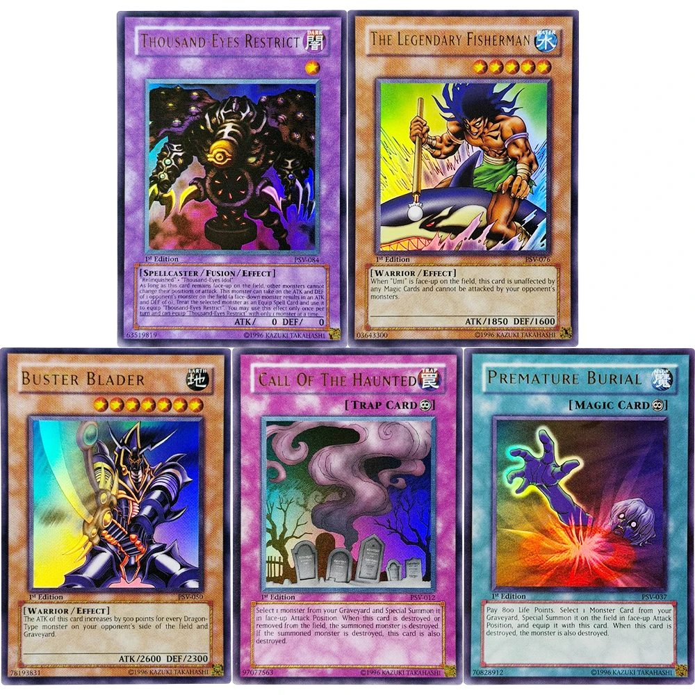 Первое издание Yu-Gi-Oh! Игровые карты: Призыв слуги Хараоха, Призыв призрака, Призыв к раннему захоронению, Блэйдер, Легендарный рыбак
Первое издание Yu-Gi-Oh! Игровые карты: Призыв слуги Хараоха, Призыв призрака, Призыв к раннему захоронению, Блэйдер, Легендарный рыбак