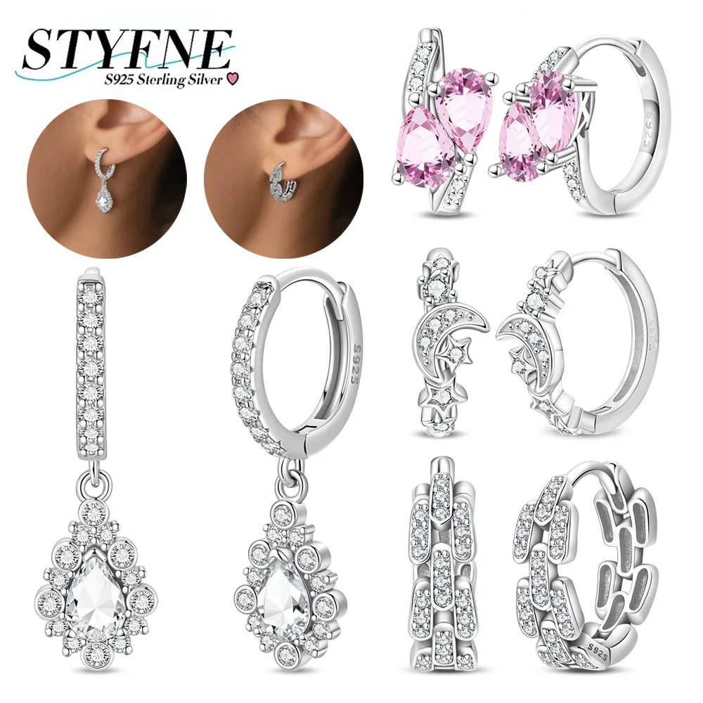 925 Sterling Silver Shiny Zircon Star Moon Earrings Pink Interwoven Hoop Earrings Valentine's Day Original Fashion Jewerly Gift
925 Sterling Silver Shiny Zircon Star Moon Earrings Pink Interwoven Hoop Earrings Valentine's Day Original Fashion Jewerly Gift