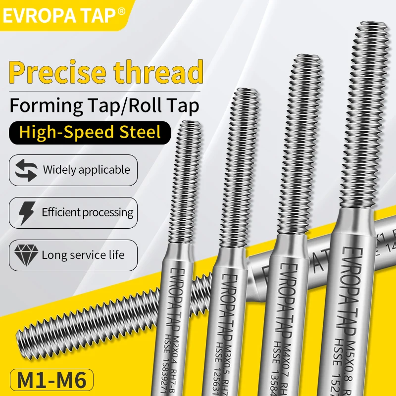 EVROPA 8pc M2-M12 HSSE Roll Forming Tap Set, Metric Thread Forming Taps, Cold Forging Kit for Stainless Steel & Hard Metals
EVROPA 8pc M2-M12 HSSE Roll Forming Tap Set, Metric Thread Forming Taps, Cold Forging Kit for Stainless Steel & Hard Metals