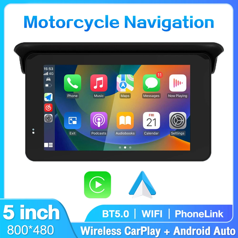 Мотоциклетная навигация, беспроводной CarPlay, 5-дюймовый экран, беспроводной Android-автоматический монитор
Мотоциклетная навигация, беспроводной CarPlay, 5-дюймовый экран, беспроводной Android-автоматический монитор
