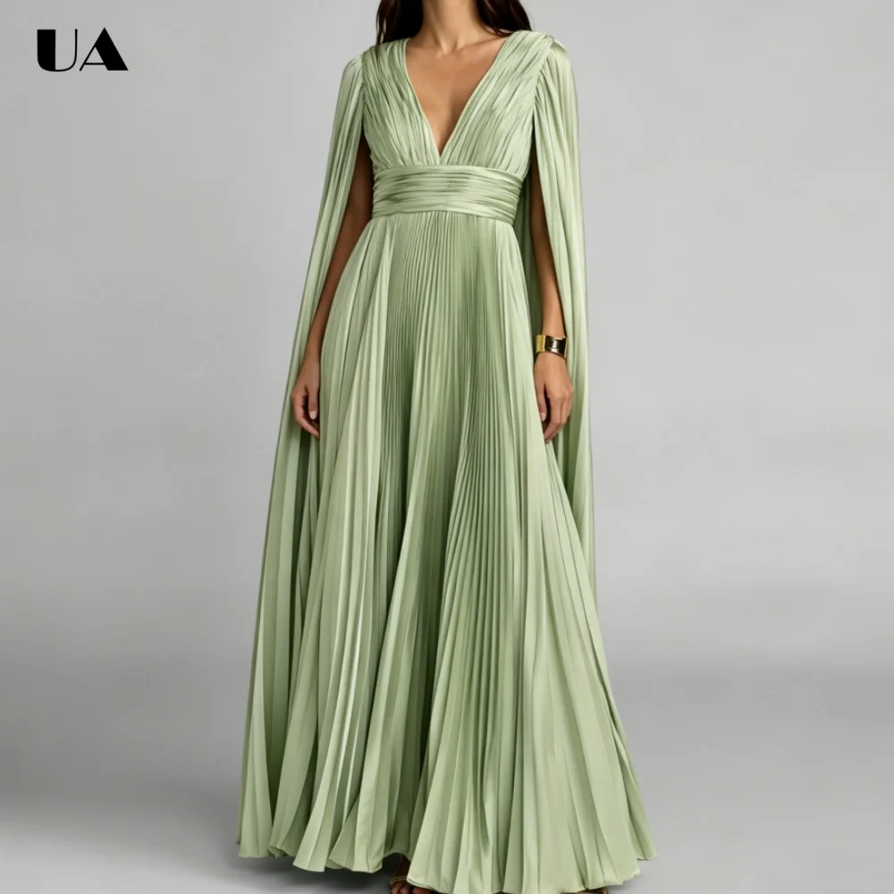 ULBYANRY Customized Pleated Satin Prom Dresses for Women, Elegant A-line Evening Dress with Cape, Fashionable Deep V-neck Dress
ULBYANRY Customized Pleated Satin Prom Dresses for Women, Elegant A-line Evening Dress with Cape, Fashionable Deep V-neck Dress