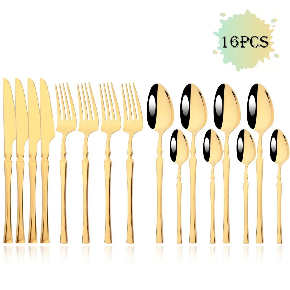 16Pcs Stainless Steel Cutlery Set Dinner Golden Dinnerware Set Steak Knife Fork Spoon Kitchen Tableware Mirror Flatware Set
16Pcs Stainless Steel Cutlery Set Dinner Golden Dinnerware Set Steak Knife Fork Spoon Kitchen Tableware Mirror Flatware Set