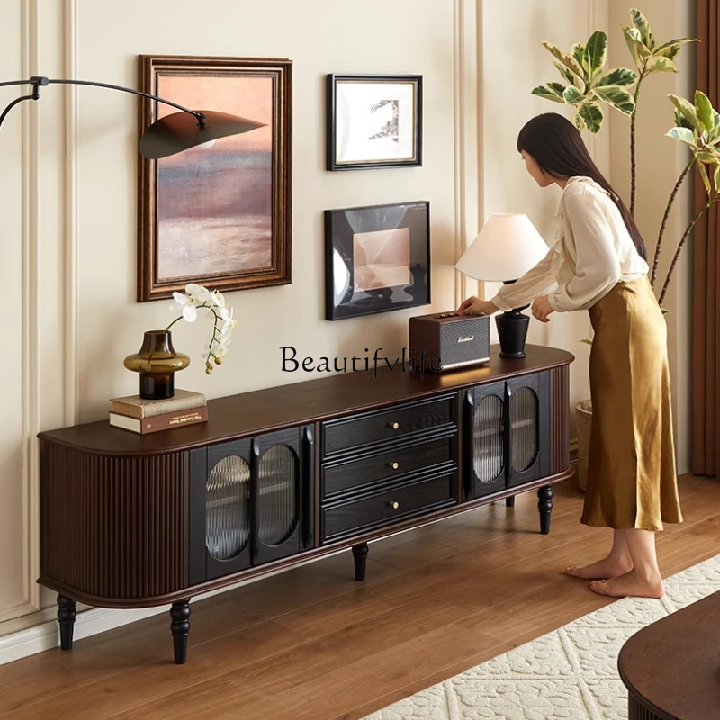 French retro solid wood black American living room TV cabinet antique style
French retro solid wood black American living room TV cabinet antique style