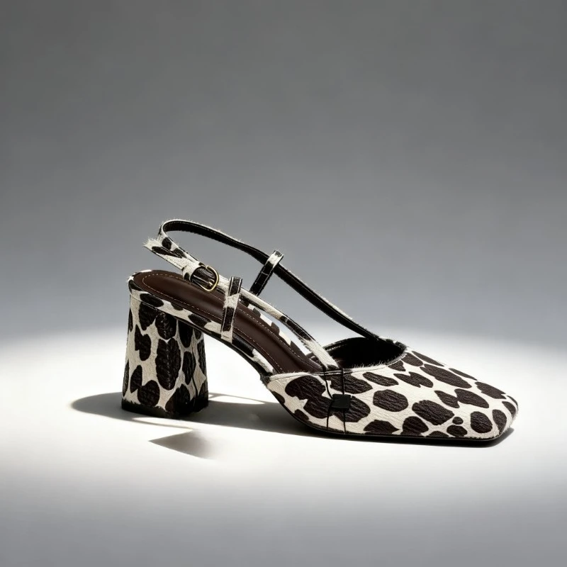 New leopard print toe cap sandals with thick heel and square toe, featuring a fashionable and versatile heel strap for commuting
New leopard print toe cap sandals with thick heel and square toe, featuring a fashionable and versatile heel strap for commuting