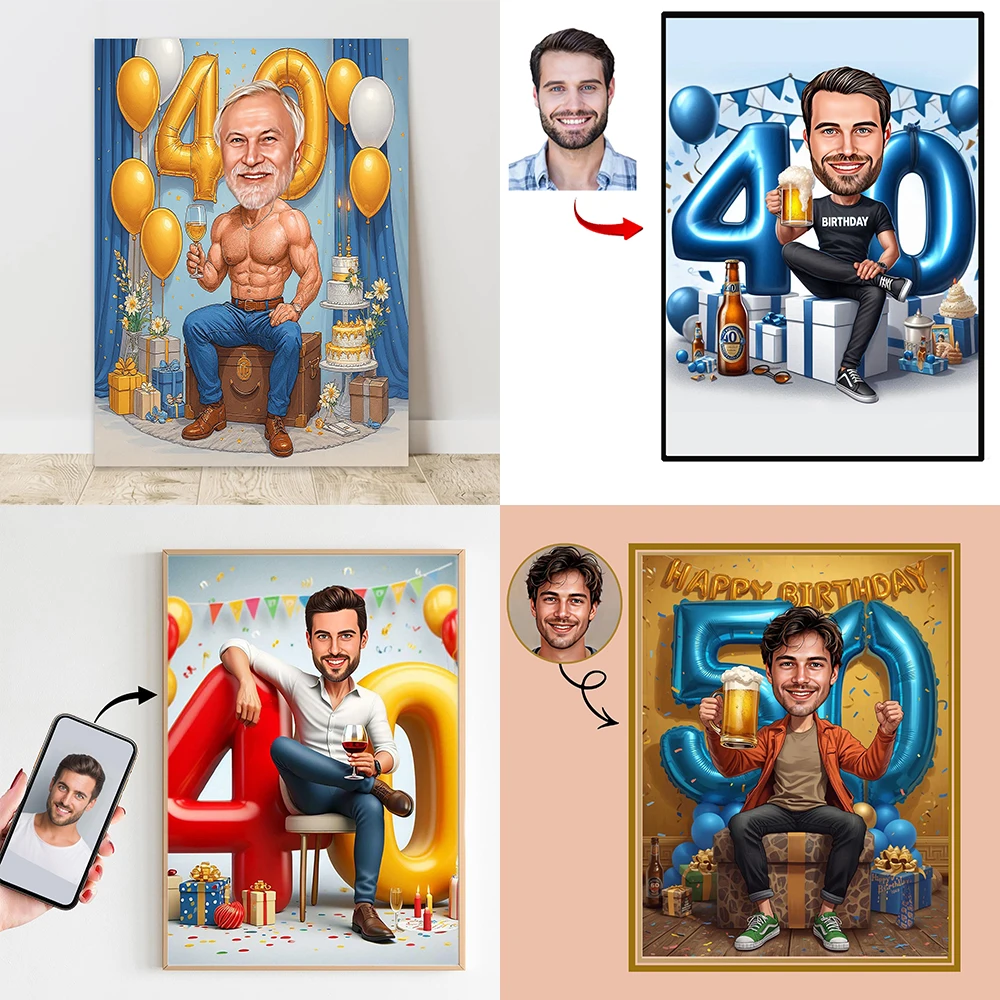 Custom 40th Birthday Caricature Poster Personalized Portrait Gift for Him Prints Funny Man Cartoon Portrait Canvas Painting
Custom 40th Birthday Caricature Poster Personalized Portrait Gift for Him Prints Funny Man Cartoon Portrait Canvas Painting