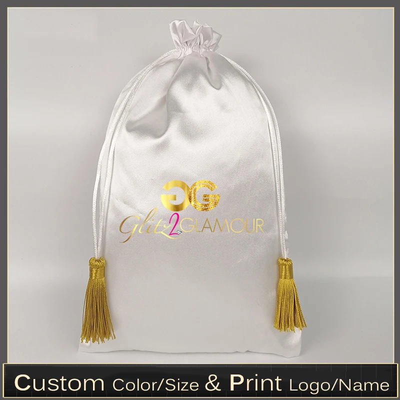 Luxury Satin Hair Bag Custom Logo Drawstring Pouch Tassel Hair Makeup Jewelry Wig Extension Bags for Bundles 15x20/18x30/30x40cm
Luxury Satin Hair Bag Custom Logo Drawstring Pouch Tassel Hair Makeup Jewelry Wig Extension Bags for Bundles 15x20/18x30/30x40cm