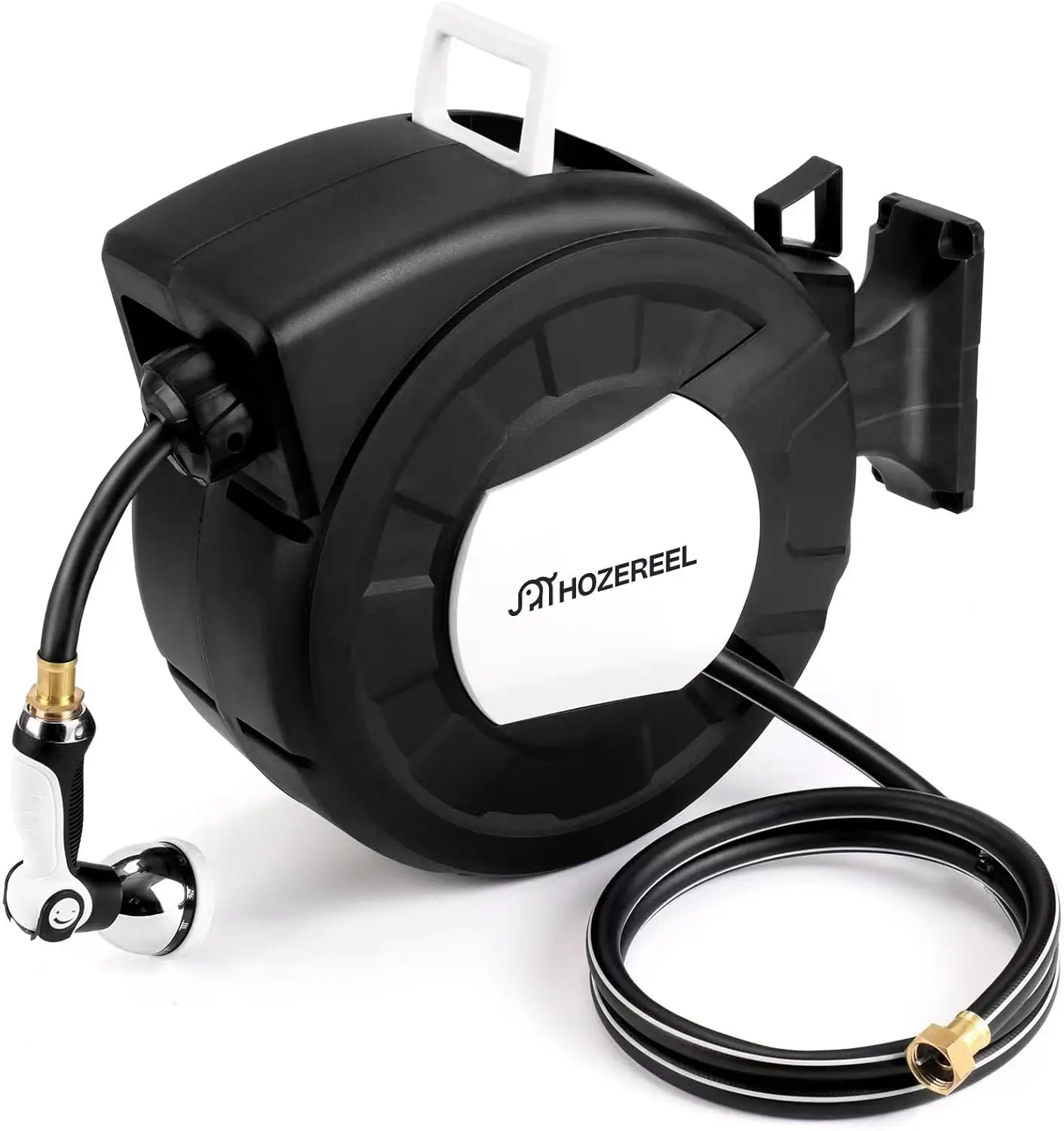 100 ft x 1/2" Retractable Garden Hose Reel, Wall Mount Auto Rewind, Enclosed Storage, Any Length Lock, 10 Pattern Nozzle, Black
100 ft x 1/2" Retractable Garden Hose Reel, Wall Mount Auto Rewind, Enclosed Storage, Any Length Lock, 10 Pattern Nozzle, Black