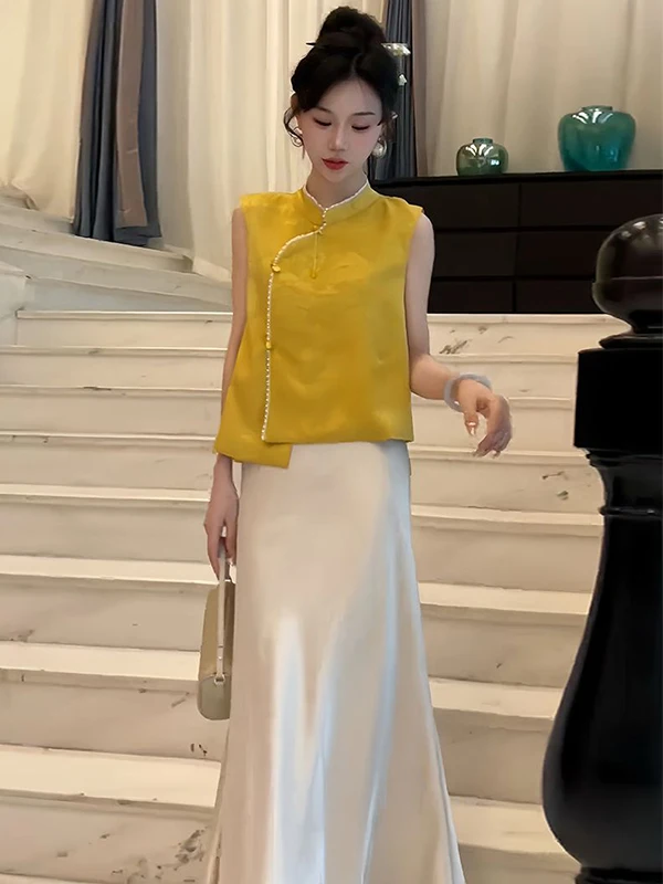 Elegant Yellow Summer Outfit Set High Waist Skirt And Vest Two Piece Women's Fashion Casual Wear Polyester Fiber
Elegant Yellow Summer Outfit Set High Waist Skirt And Vest Two Piece Women's Fashion Casual Wear Polyester Fiber