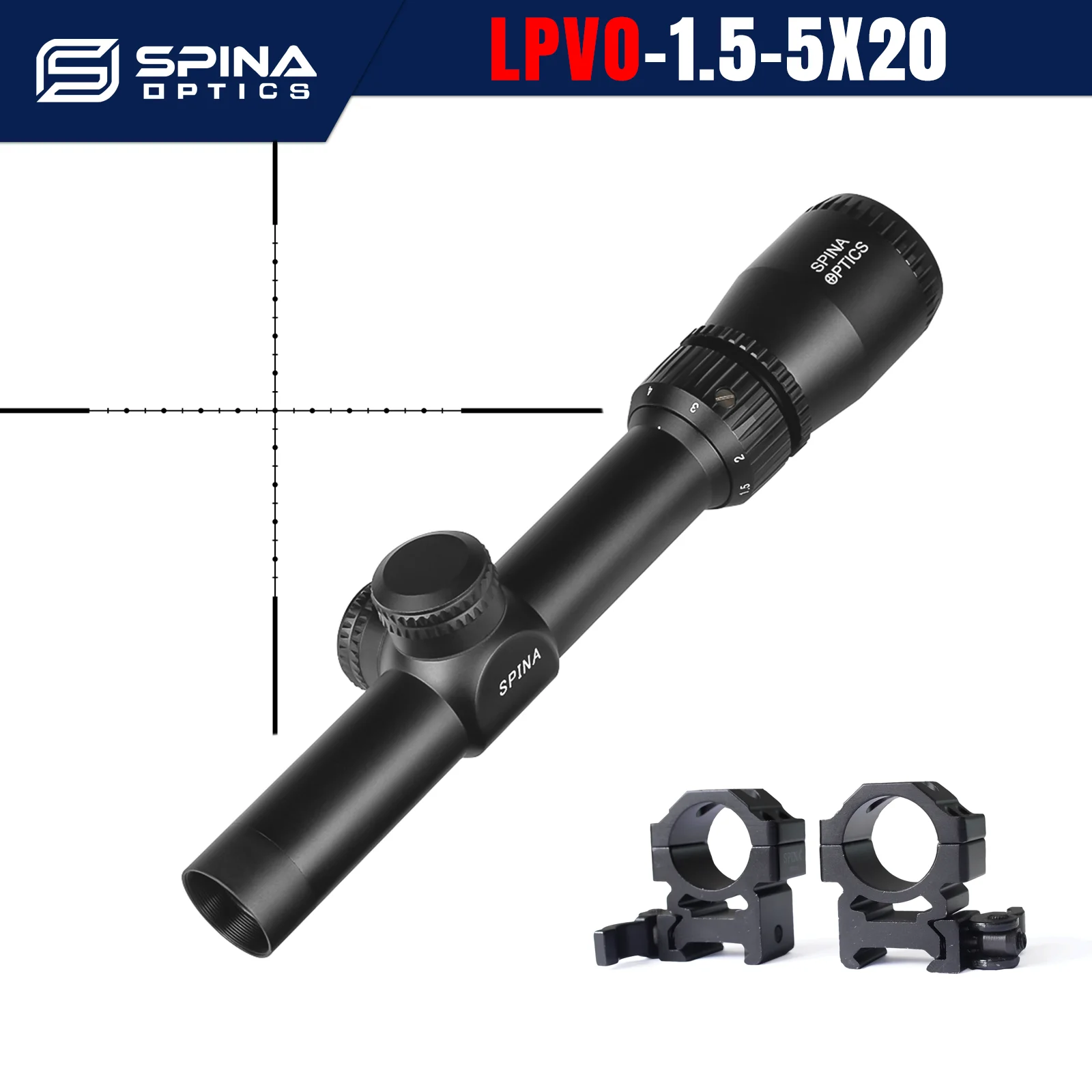 SPINA OPTICS Classic Retro compact LPVO 1.5-5x20 Scope with Quick installation Scope Mount Rings
SPINA OPTICS Classic Retro compact LPVO 1.5-5x20 Scope with Quick installation Scope Mount Rings