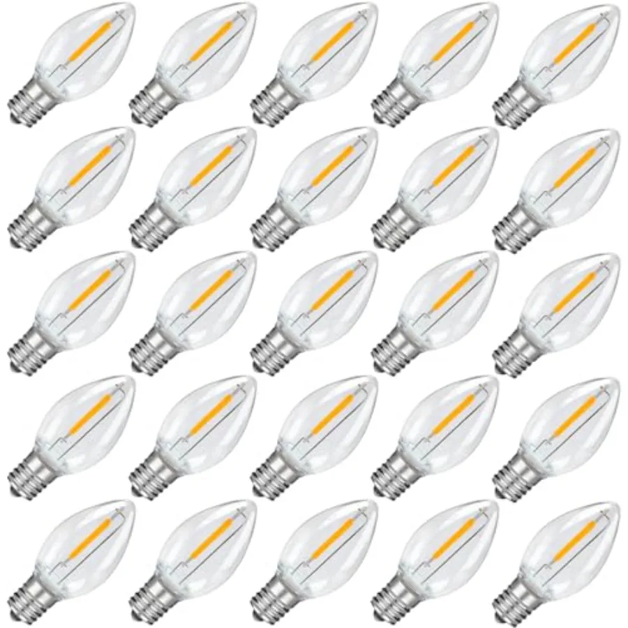 25Pack LED Night Light Bulbs, C7 Shatterproof Replacement Led Bulb for String Light, E12 Base Salt Lamp Bulbs, 0.6W Equivalent
25Pack LED Night Light Bulbs, C7 Shatterproof Replacement Led Bulb for String Light, E12 Base Salt Lamp Bulbs, 0.6W Equivalent