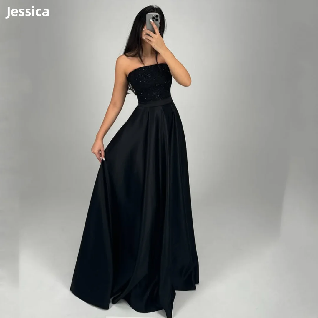 Черные вечерние платья Jessica, роскошные блестящие платья для выпускного вечера с вышивкой, элегантное женское атласное свадебное платье по индивидуальному заказу
Черные вечерние платья Jessica, роскошные блестящие платья для выпускного вечера с вышивкой, элегантное женское атласное свадебное платье по индивидуальному заказу
