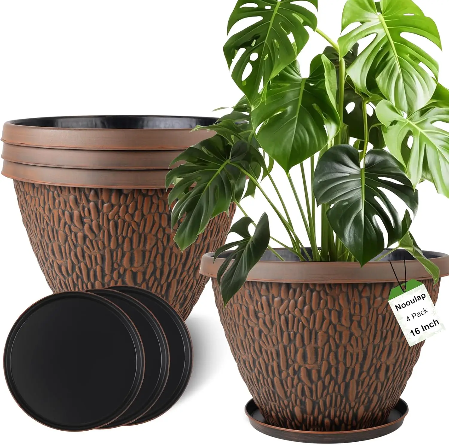 16-Inch Outdoor Plant Pots, 4 Pack Thickened Flower Pots with Drainage Holes & Saucers, Pebbles Pattern for Garden Porch
16-Inch Outdoor Plant Pots, 4 Pack Thickened Flower Pots with Drainage Holes & Saucers, Pebbles Pattern for Garden Porch