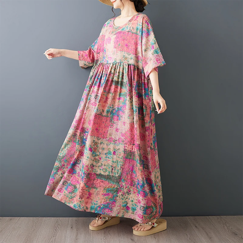 Retro Bohemian Loose Fit Short Sleeve round Neck Pullover Dress for Women Summer New Style Floral Pattern Large Size Dress
Retro Bohemian Loose Fit Short Sleeve round Neck Pullover Dress for Women Summer New Style Floral Pattern Large Size Dress