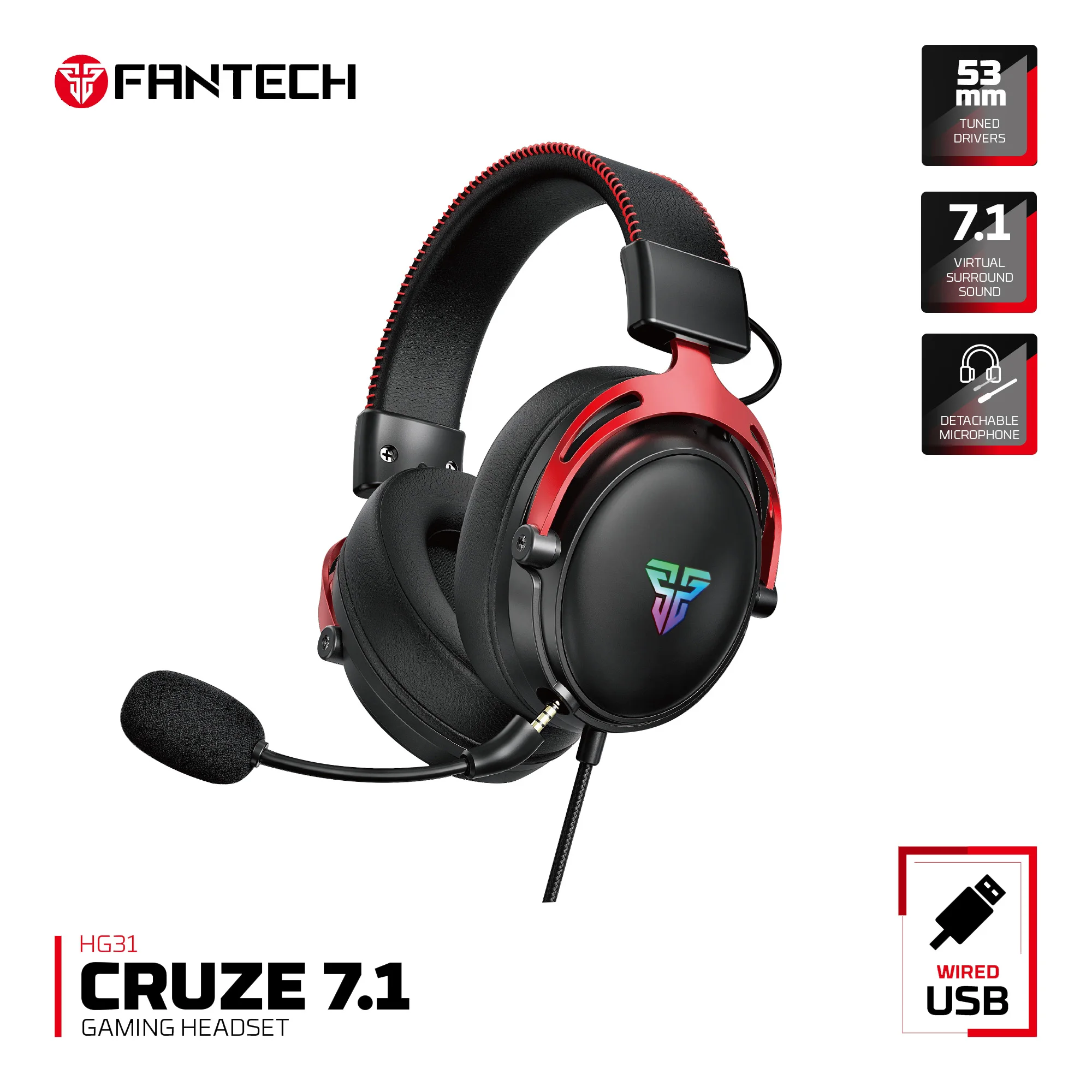 FANTECH CRUZE 7.1 Gaming Headset 53mm Driver Surround Sound With Detachable Mic RGB Headphones For PC
FANTECH CRUZE 7.1 Gaming Headset 53mm Driver Surround Sound With Detachable Mic RGB Headphones For PC