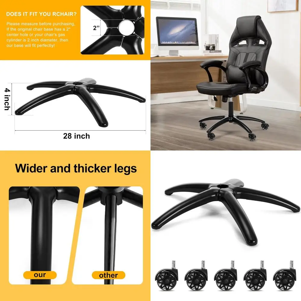 28 Inch Heavy Duty Metal Base with 5 Wheels for Gaming Chairs, Supports up to 2600 Lbs, Wide Chair Legs, Black
28 Inch Heavy Duty Metal Base with 5 Wheels for Gaming Chairs, Supports up to 2600 Lbs, Wide Chair Legs, Black