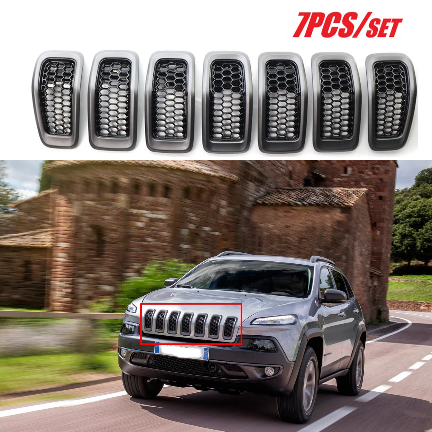 7PCS Matte Gray Front Bumper Central Grill Cover Trim Mesh Honeycomb Racing Grilles For Jeep Cherokee 2014-2018 Car Accessories
7PCS Matte Gray Front Bumper Central Grill Cover Trim Mesh Honeycomb Racing Grilles For Jeep Cherokee 2014-2018 Car Accessories